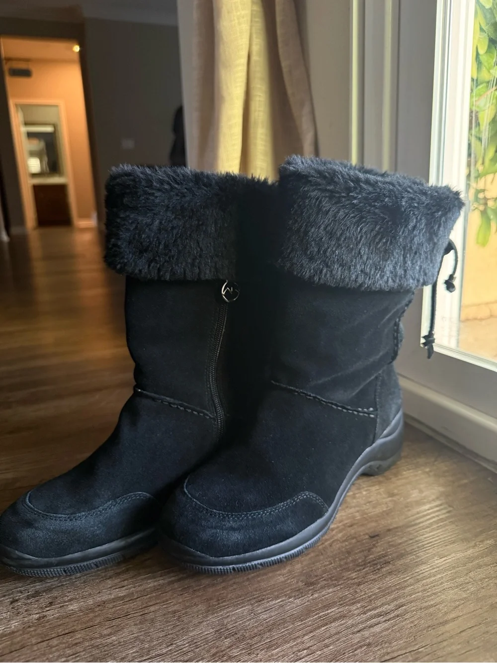 Anne Klein Women's Black Fur-Trim Suede Winter Boots